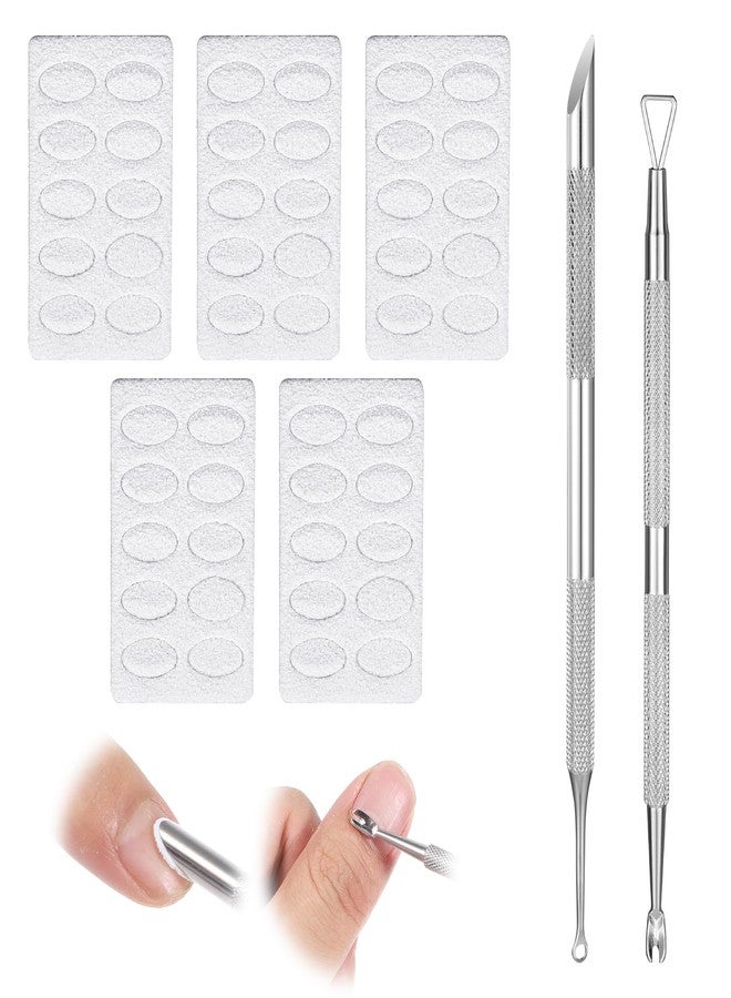 Alrhso Loop Circle Tool Nail Loop Tool Russian Manicure Loops Stainless Steel Nail Pusher Scraper Cuticle Remover Dual Ended Cuticle Pusher with Sanding Pads, 5 Sheets Sandpaper Nails Dead Skin Remover - Image 1